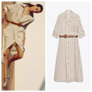 Zara Spring Sản phẩm mới dành cho nữ phong cách Châu Âu Mỹ có túi thắt lưng Váy in sọc5029068