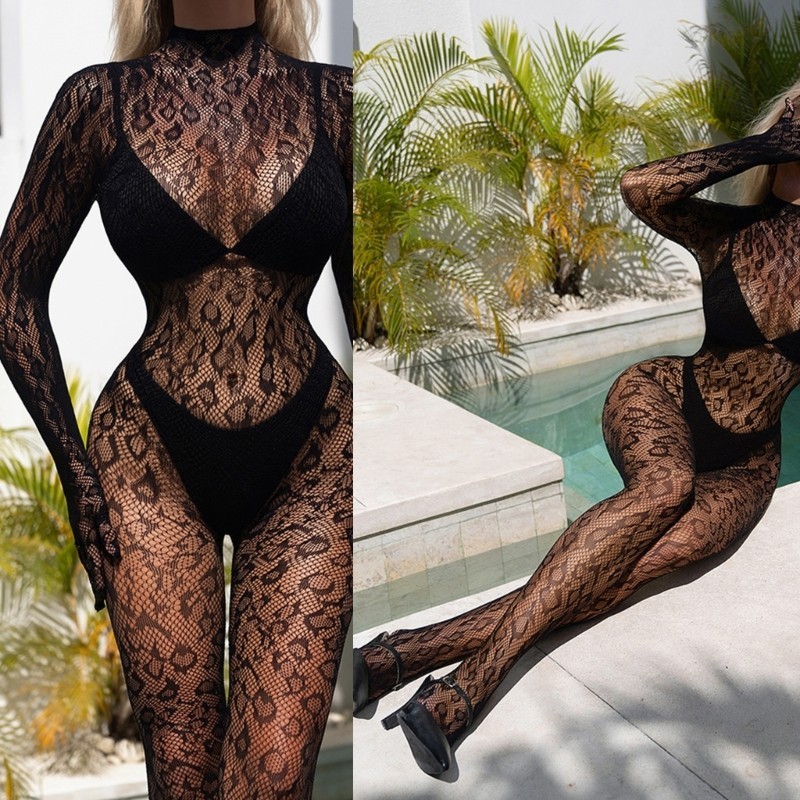 Vic Nữ Lưới Bodystocking Dài Tay Fishnet Body Quần Lót Quần Lót Váy Ngủ