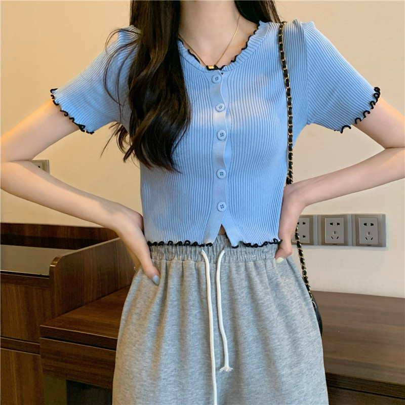 Áo Thun phông croptop Dệt Kim Áo Thun Trắng Nấm Cạnh Chính Hãng Vai Ngắn Tay Mùa Hè Phong Cách Mới Áo baby tee