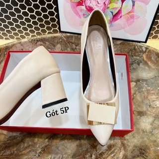 Giày Cao Gót Nữ Mũi Nhọn Giày Búp Bê gót vuông cao 5P khóa Chữ nhật êm và mềm - Cao 5cm - size 35 tới 40 mã Cheo555 Shoe