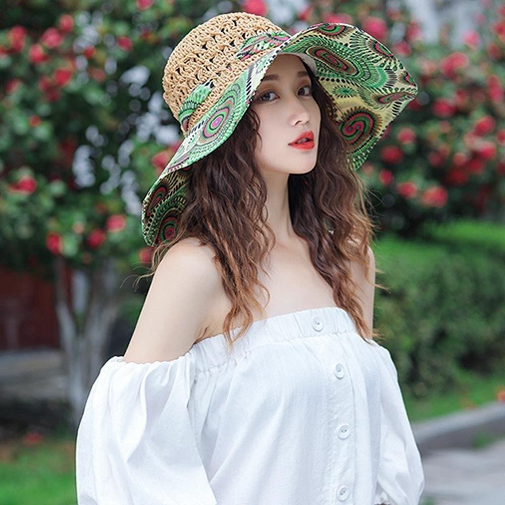 Mũ HOBBYIN Panama vành rộng gấp gọn, chống nắng UV, thời trang mùa hè dành cho nữ