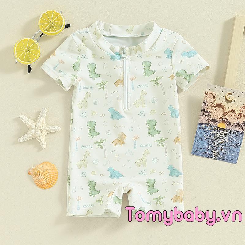 Bé Trai Đồ Bơi Mùa Hè Cây / Khủng Long In Dây Kéo Tay Ngắn Áo liền quần Đồ Bơi Đi Biển Thường Ngày Bộ Đồ Tắm