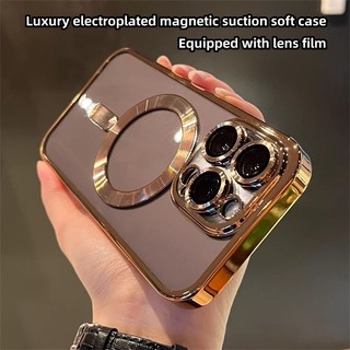 Thích hợp cho iPhone 11, 13, 12 Pro max, 14 Pro max, vỏ bảo vệ trong suốt mạ điện sang trọng có màng ống kính, vỏ mềm hút từ tính
