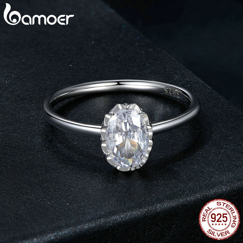 Bamoer 925 Sterling Sliver Ring Dazzling 1CT Moissanite Trang Sức Thời Trang Tinh Tế Quà Tặng Cho Nữ MSR049-5
