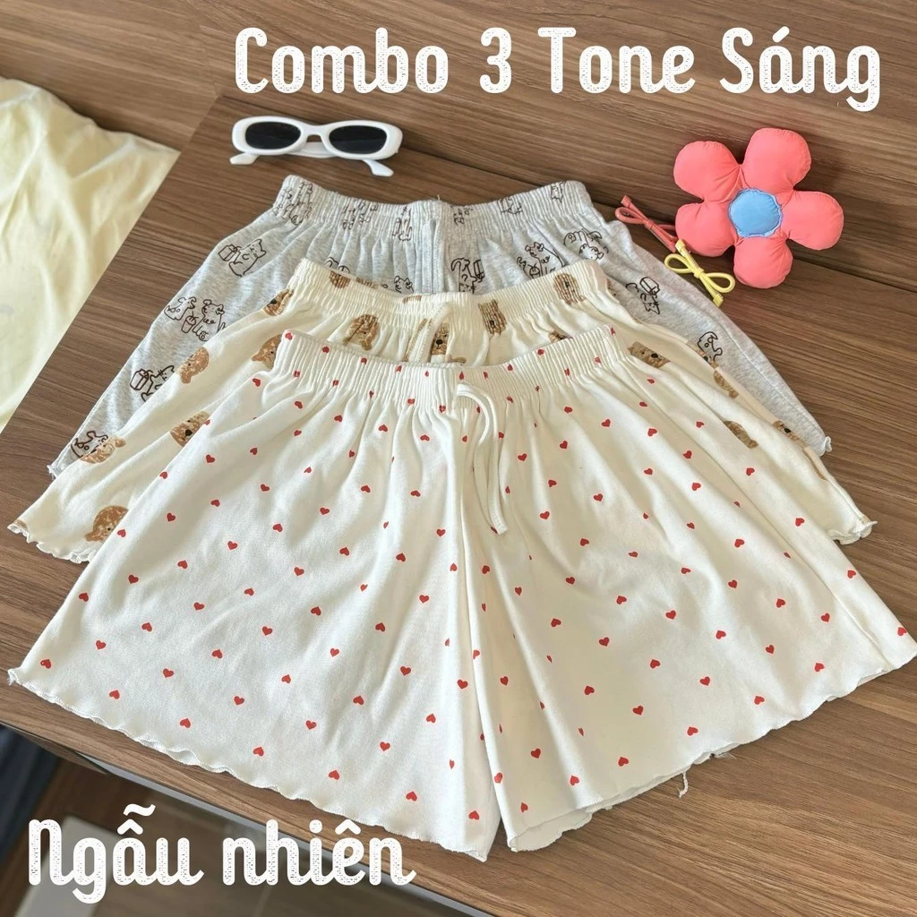 Combo 3 quần đùi cotton Ngẫu Nhiên chất mát, quần ngủ nữ chất cotton mềm mại, họa tiết dễ thương