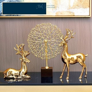 Cặp hươu decor mạ vàng và cây phất tài Bunnies trang trí nội thất cao cấp quà tân gia sang trọng quà tặng sếp