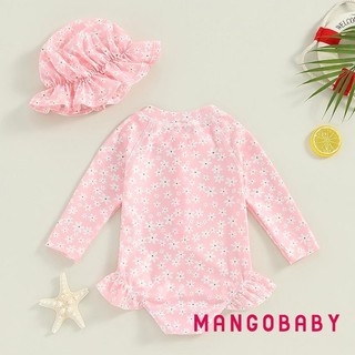 Mg-toddler Bé Gái Rash Guard Đồ Bơi Rompers Tay Dài In Hoa Cho Bé Xù Đồ Tắm Đồ Bơi Có Mũ Bơi