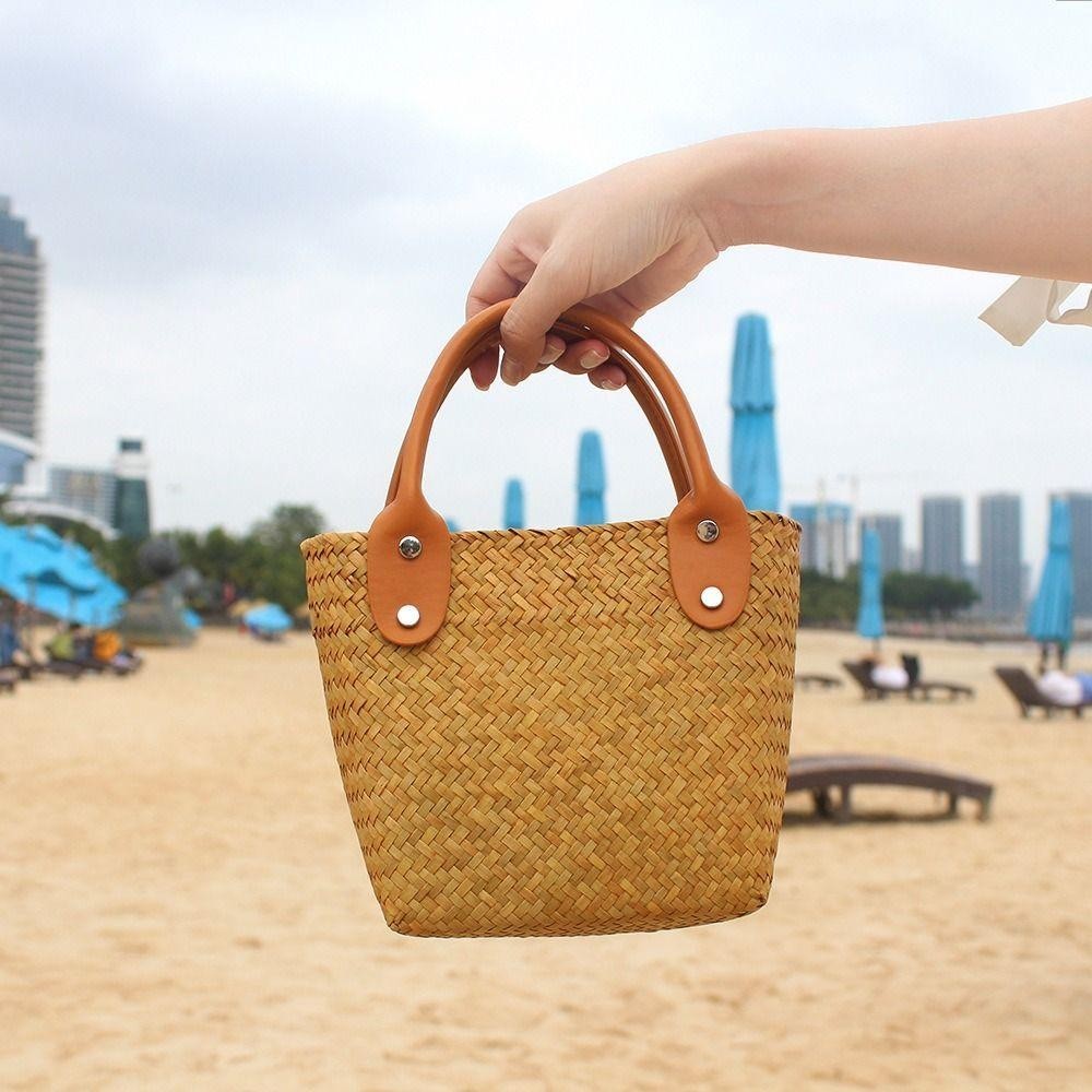 Túi xách nữ HOBBYIN đan rơm thời trang mùa hè, túi tote lớn đa năng đeo vai, kiểu dáng đơn giản
