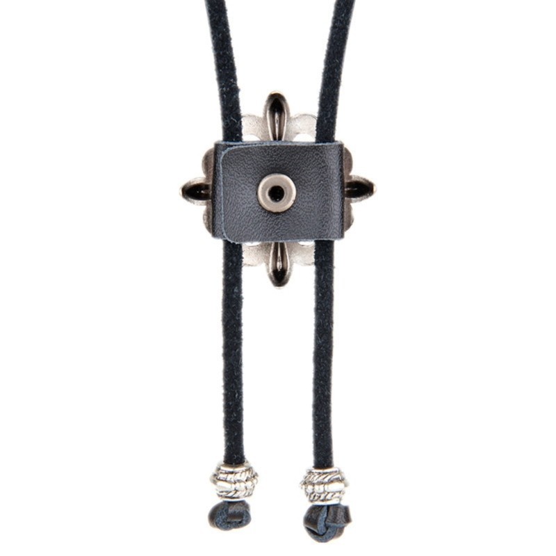 Tốt nhất Cross Flower Cowboy Bolo Tie Dây da nhân tạo phương Tây Vòng cổ cà vạt