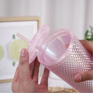 Ly Uống Nước Starbucks 710ml Vân Kim Cương Nhiều Màu, Ly Gai Siêu Đẹp Siêu Cá Tính, 2 Lớp Cách Nhiệt