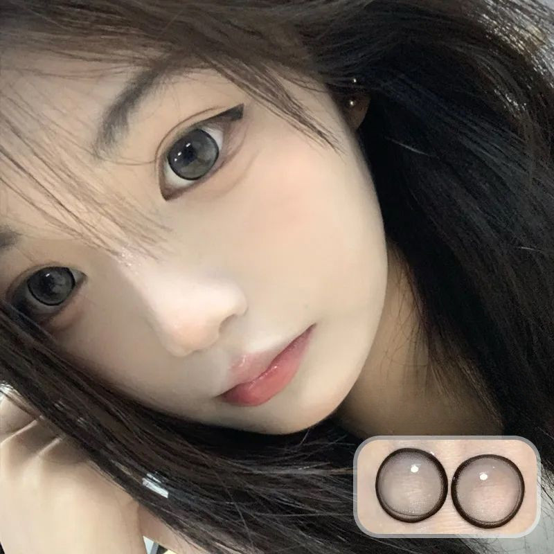 Set 2 Kính Áp Tròng Màu Đen contact lenses 0 ~ -8.00 black len 14.2mm lens cận lens nâu bean black 58