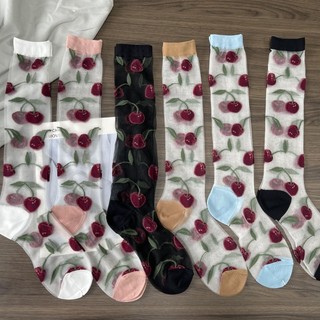 [Tất nữ oklife] Sợi thủy tinh sợi nhỏ màu đỏ Cherry Jacquard nhiều màu mùa hè Tất mỏng vừa vặn dễ thương Tất mỏng thoáng khí Tất bắp chân