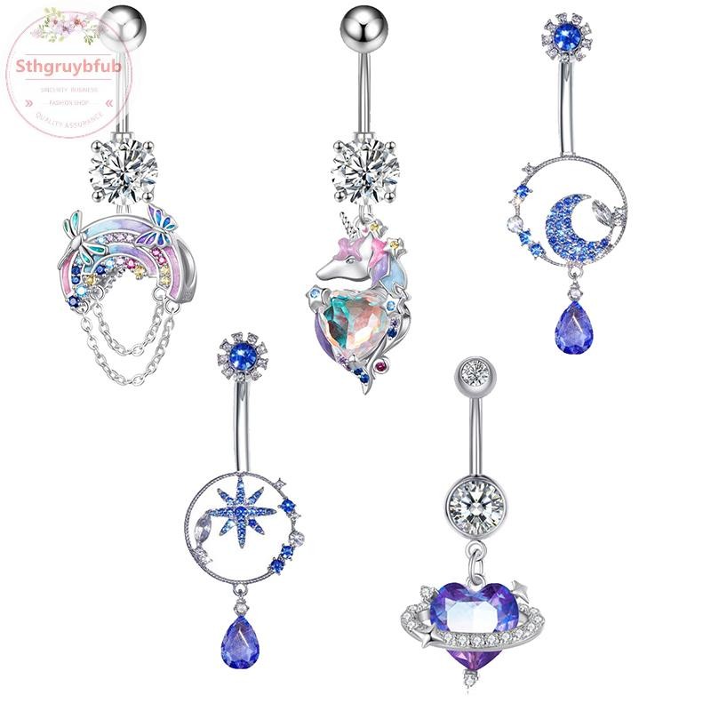 Sthb Thời Trang Thép Không Gỉ Kỳ Lân Cầu Vồng Hành Tinh Bướm Zircon Mặt Dây Chuyền Xuyên Bụng Nút Nhẫn Cơ Thể Trang Sức Cho Nữ VN