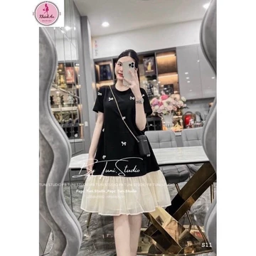 Váy Suông, Đầm Suông Nơ Phối Chân Voan Sang Chảnh From Rộng, Dáng Dài Chất Cotton ĐẦM BẦU KHÁNH AN