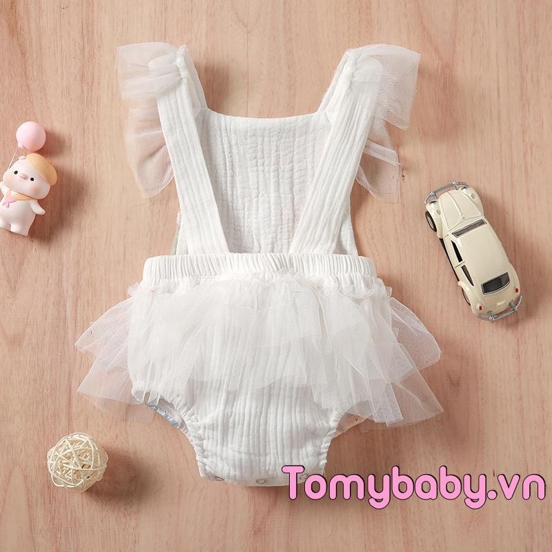Áo liền quần Hai Dây Thêu Hoa Cho Bé Gái