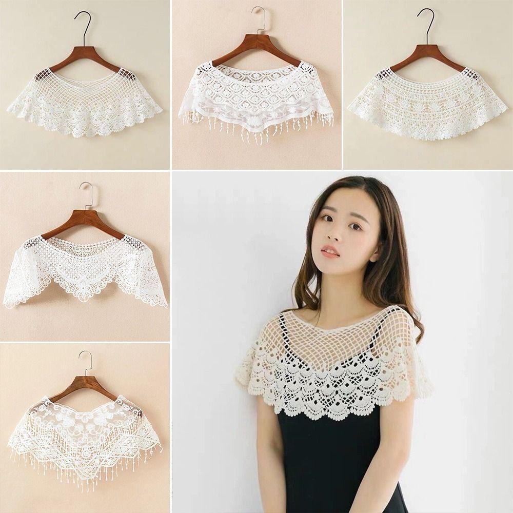 [Vận chuyển nhanh] Khăn choàng ren SIMPLEAID, Khăn choàng ren rỗng màu tinh khiết, Áo choàng chéo Shrug Cape Poncho Xuân Thu