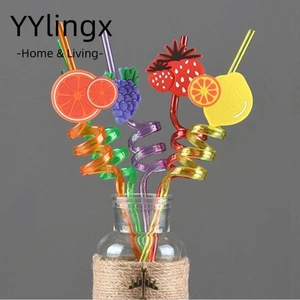 YYlingx 1 / 5 Chiếc Trái Cây Có Thể Tái Sử Dụng Ống Hút Nhiều Màu Sắc Dự Tiệc Trẻ Em Uống Trang Trí Họa Tiết Hoạt Hình