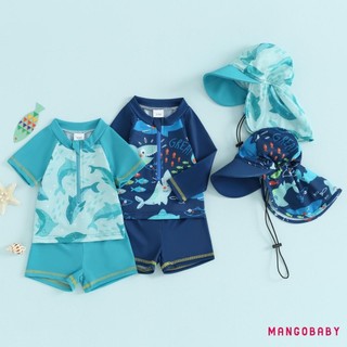Mg-baby Kids Boys Rash Guard Set Tay Ngắn Cá Heo In Hình Quần Short Mũ Đồ Bơi Mùa Hè Đồ Bơi