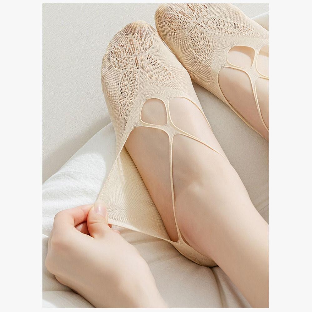 Hobbyin 1 Đôi Tất Ngắn Ren, Vô Hình Chống Trơn Trượt Rỗng Ra Lưới Tất, Màu Trơn Nữ Sling Tất Thoáng Khí Dép Thuyền Tất
