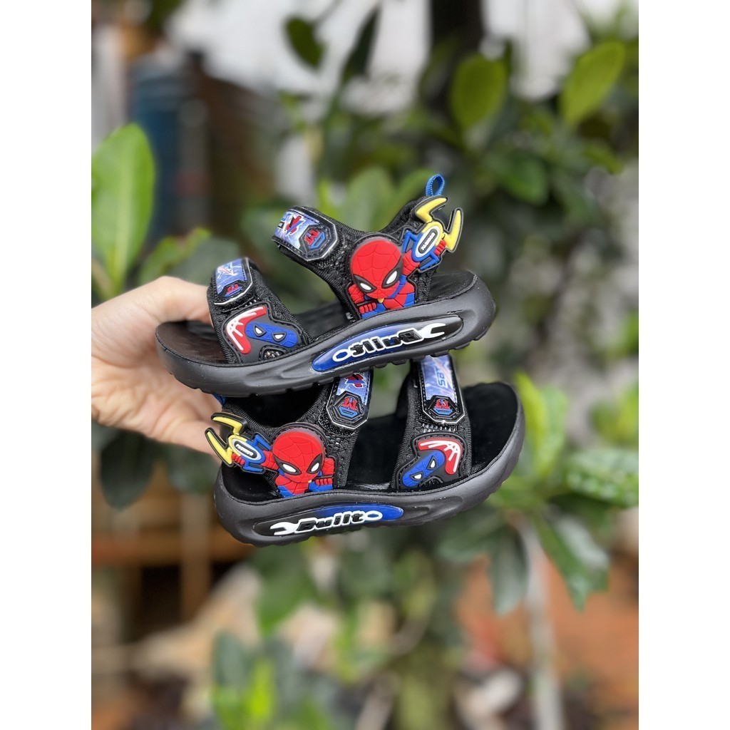 dép cho bé trai sandal bé gái hè thu khâu đế siêu nhân nhện bền đẹp êm chân chống trượt full box cho bé từ 1 tuổi C809