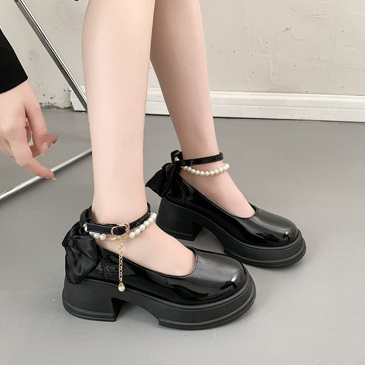 Giày Jinxchoy Hàn Quốc Phong Cách Y2K Thời Trang Đế Dày Dày Đế Dày Mary Jane GIÀY Phong Cách Anh Quốc Màu Trơn Gót Vuông Mary Jane Loafers GIÀY Thông Thường PU Dây Đeo Khóa Phẳng Miệng Giữa Ngón Chân Tròn Nêm Giày Học Sinh GIÀY Da Đen Giữa Giày Nữ Gót Châ