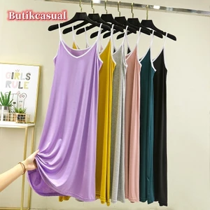 Váy cotton modal dáng rộng, không tay, mặc phòng chờ thoải mái, đồ ngủ nữ mùa hè