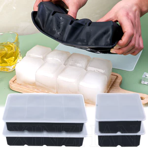 Khuôn làm đá hình vuông bằng silicon - Khuôn làm đá viên lớn có nắp - Máy làm đá lưới 4 / 6 / 8 - Khuôn nướng bánh - Đồ dùng dự tiệc tại quầy Bar nhà bếp - Khay đá có thể tái sử dụng cho kem, thạch