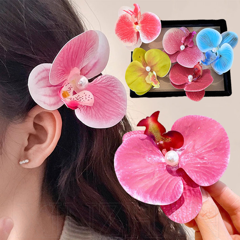 Phụ Kiện Tóc Phổ Biến - Seaside Holiday Side Bangs Barrettes - Vải Bé Gái Ngọc Trai Hoa Trâm Cài Tóc - Kẹp Tóc Hoa Phalaenopsis - Thời Trang Hàn Quốc Ngọt Ngào Thanh Lịch