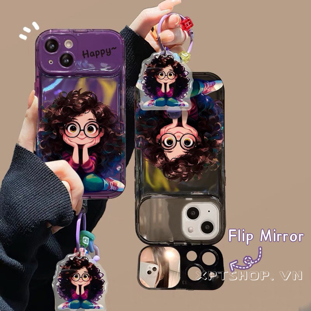 Ốp Điện Thoại Mặt Dây Chuyền Wave Girl + + Cho iPhone 17ProMax 16Plus 15 14 13 12 11 Bảo Vệ Toàn Diện Gương Lật Chống Sốc Gấp Giá Đỡ