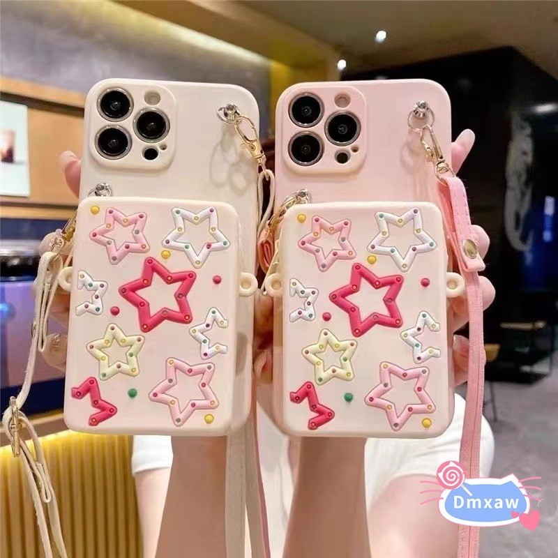 Dành Cho iPhone 16 Pro Max 16 Plus 15 Pro Max 15 Plus 14 13 12 Pro Max 14 Plus 13 12 Mini Màu Hồng Nhiều Màu Sắc Ngôi Sao Năm Cánh Ví Đựng Tiền Xu Ốp Lưng Điện Thoại Có Dây Đeo Chéo