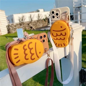 Taiyaki Ví Đựng Tiền Xu Ốp Lưng Điện Thoại Xiaomi Poco C61 C65 C55 C50 X6 F6 M6 Pro 4G 5G Redmi Note 13 Pro Plus 4G 5G Ví Silicon