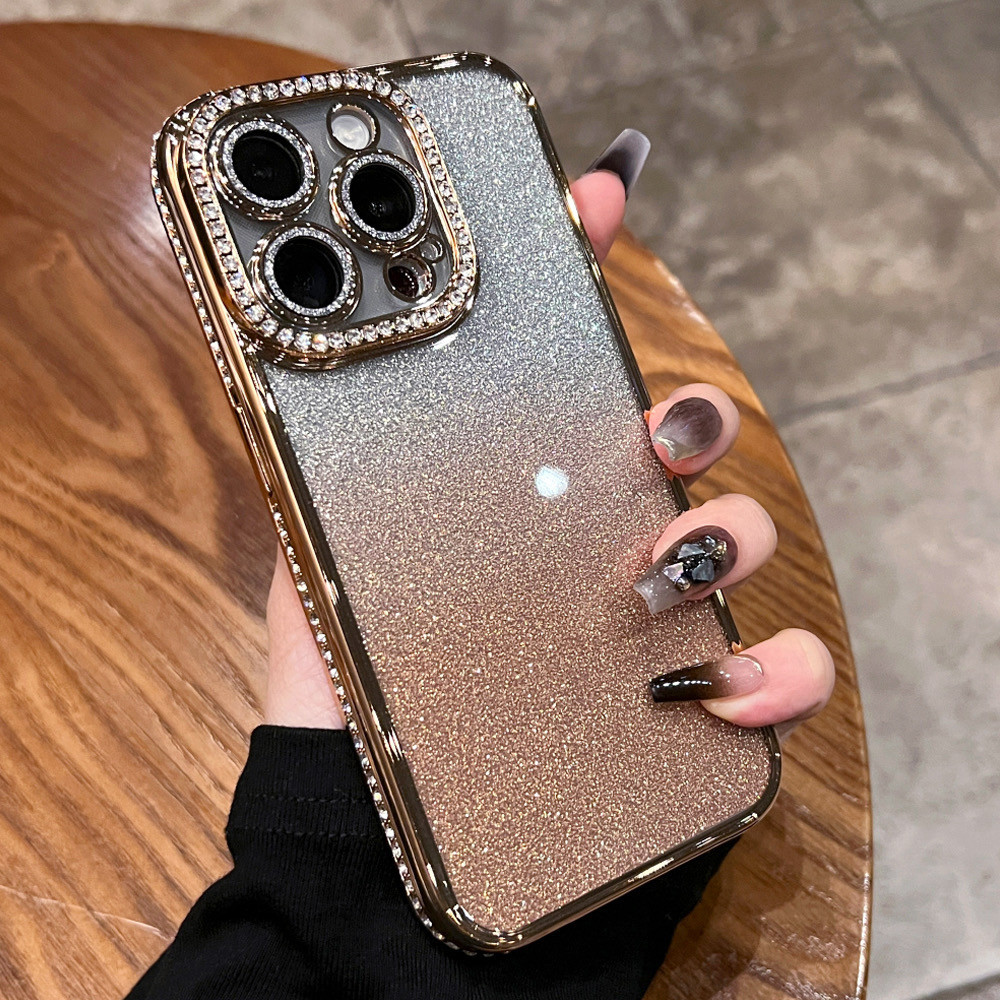 Ốp điện thoại khung kim cương mạ lấp lánh iphone15 Pro Max 14 13 12 11 cho vỏ iPhone Vỏ mềm silicon TPU Vỏ bảo hiểm toàn diện có vỏ camera chống sốc