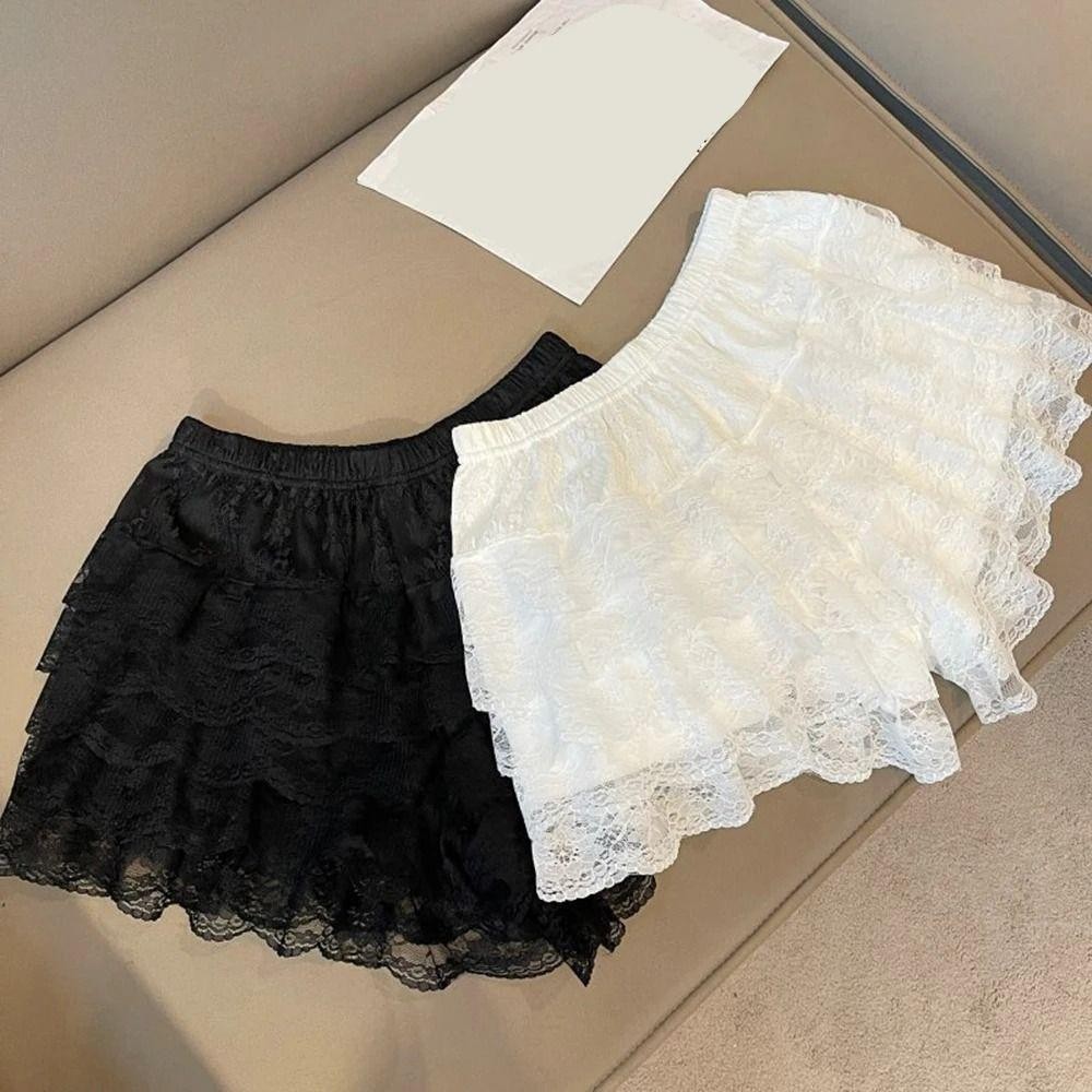 Jkdesign Quần short Petticoat Quần lót, Quần an toàn ren hoa mềm mại chống va đập, Quần short dáng rộng thời trang ren công chúa Quần short dáng rộng mùa hè