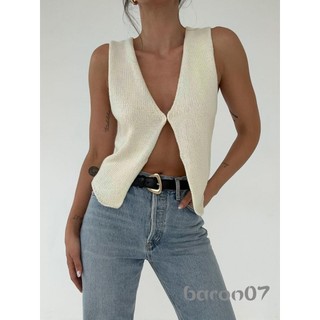 Áo Vest Nữ Đơn Giản Màu Trơn Không Tay Cổ Chữ V Thiết Kế Dệt Kim Dạo Phố Áo Thoáng Khí
