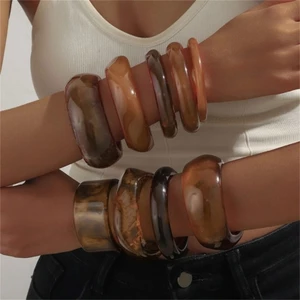 Exhila Nữ Nhựa Lắc Tay Vòng Tay Nhiều Màu Sắc Rộng Hình Học Lắc Tay Hàng Ngày Đeo Lắc Tay