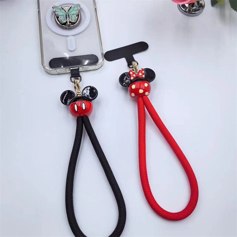 Điện Thoại Di Động Dây Đeo Cổ Tay Ngắn Minnie Mickey Bện Mạnh Mẽ Đáng Tin Cậy Ốp Điện Thoại Di Động Đa Năng Kẹp Nam Nữ