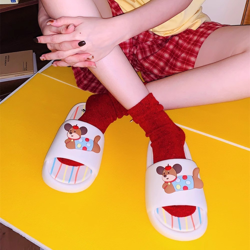 Xixitiao Màu Vui Nhộn ins Hợp Thời Trang Dễ Thương Chó Con Dép Nam Nữ Mùa Hè Ngoài Trời Mặc Nhà Dễ Thương Thoải Mái Đế Dày Mát