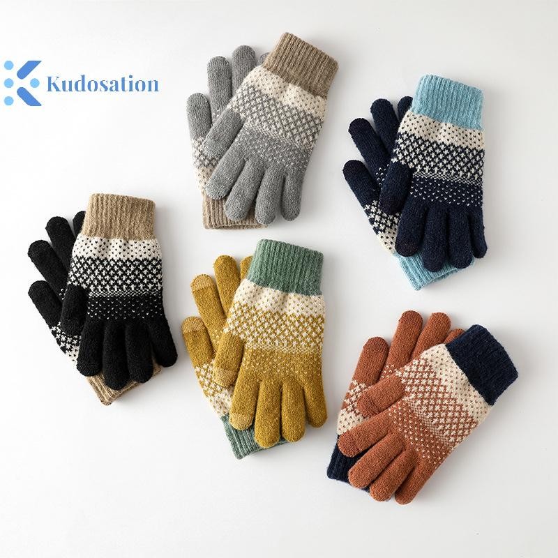 Găng tay màn hình cảm ứng dệt kim Kudosation dành cho nữ Sợi đếm ngón tay và Găng tay Jacquard nhung