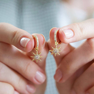 S925 Sterling Silver Star Zircon Bông Tai Trang Sức Thời Trang Đơn Giản Quà Tặng Nữ