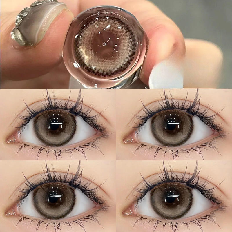 Set 2 Kính Áp Tròng Màu Đen contact lenses 0 ~ -8.00 black len 14.2mm lens cận lens nâu bean black 59
