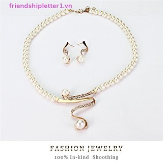 {Fh Fashion} Bộ trang sức bông tai vòng cổ đính đá ngọc trai dành cho nữ mới.