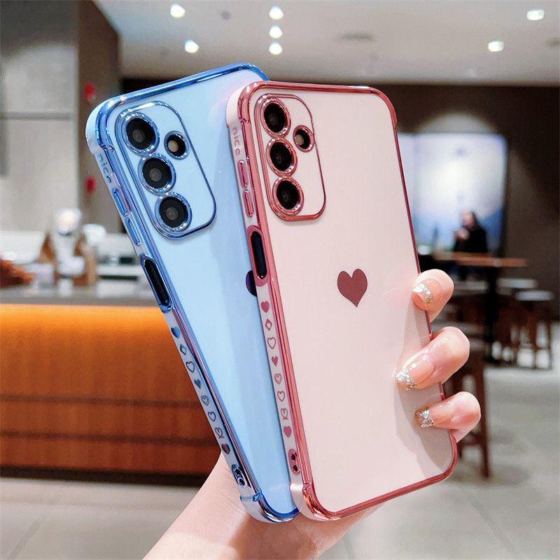 Ốp Lưng Cho Samsung Galaxy A15 A14 A13 5G A54 A53 A52 A34 A23 A52 Chống Sốc Sang Trọng Trái Tim Tình Yêu Bên Họa Tiết Mạ Mềm TPU Vỏ Điện Thoại