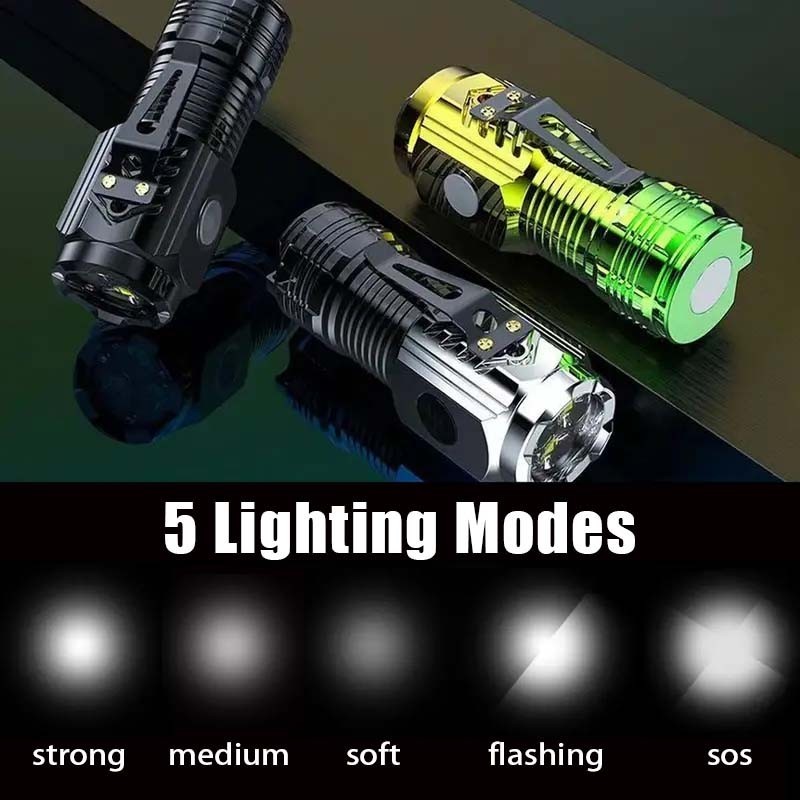5 chế độ Đèn pin làm việc nam châm nhẹ di động - 3 đèn LED Đèn pin Mini siêu sáng - Đèn khẩn cấp SOS có thể sạc lại Type-C - Thiết bị câu cá cắm trại ngoài trời