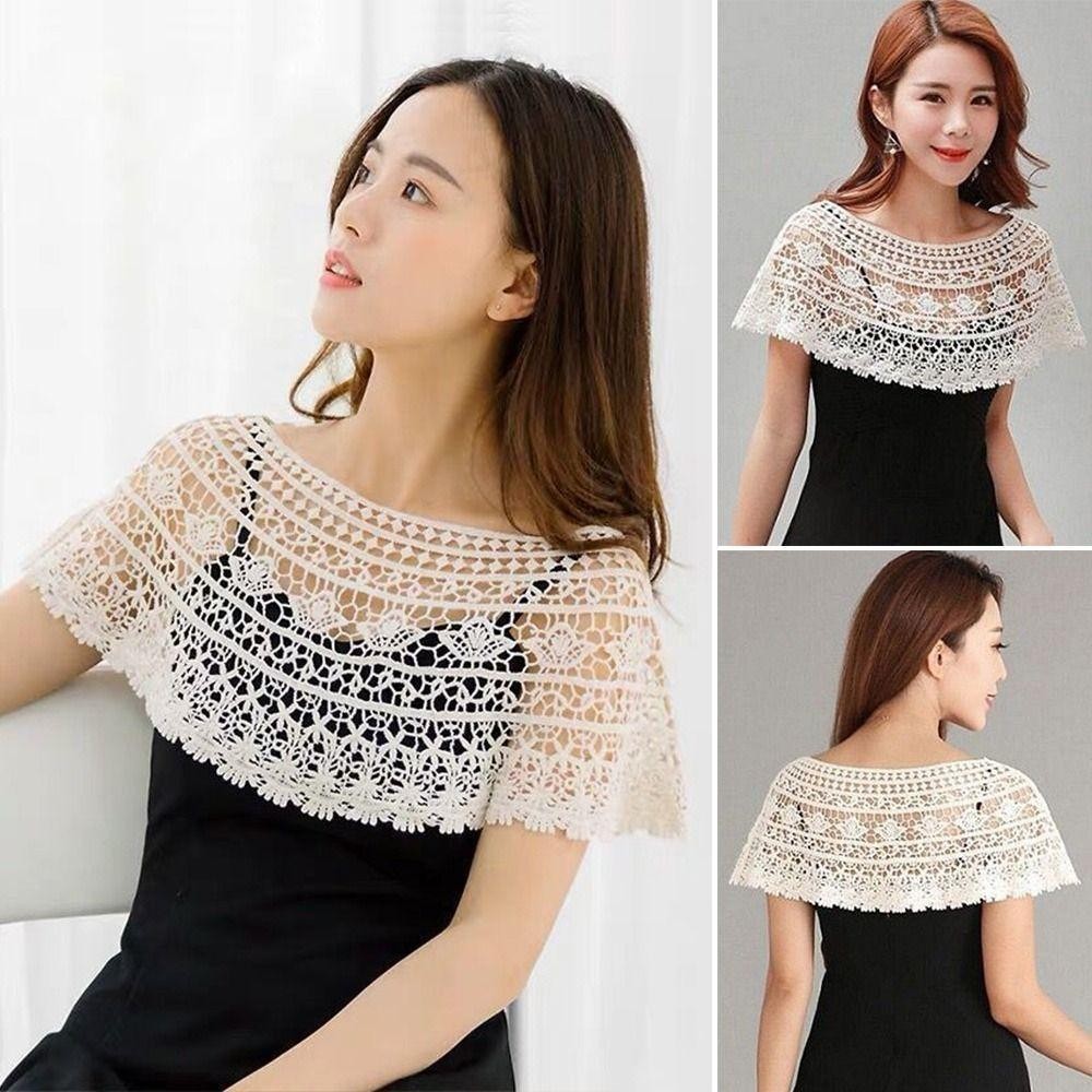 [Vận chuyển nhanh] Khăn choàng ren SIMPLEAID, Khăn choàng ren rỗng màu tinh khiết, Áo choàng chéo Shrug Cape Poncho Xuân Thu
