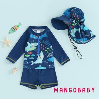 Mg-baby Boy 3 Cái Rash Guard Đồ Bơi Dễ Thương In Hình Cá Dài Tay Zip Up Bộ Đồ Tắm Đồ Bơi