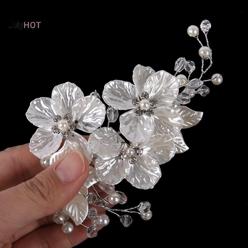 Julyhot Cô Dâu Pha Lê Ngọc Trai Hoa Tóc Trang Sức Tóc Cưới Phụ Kiện Tóc Massivedeals