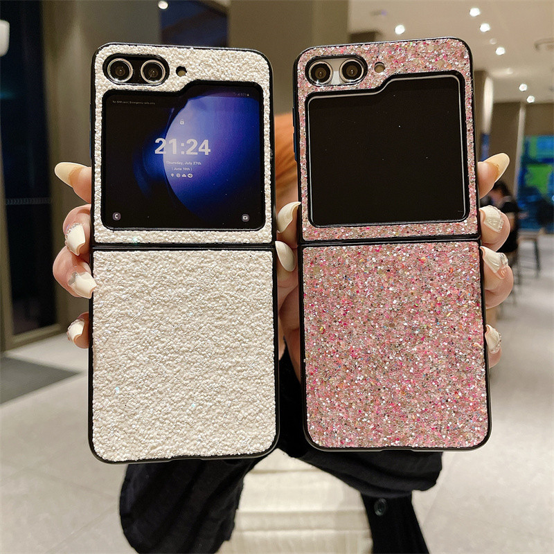Ốp điện thoại bằng da PU lấp lánh Bling sang trọng dành cho Samsung Galaxy Z Flip 5 Z Flip 4 Slim Vỏ cứng chống sốc Z Flip 3