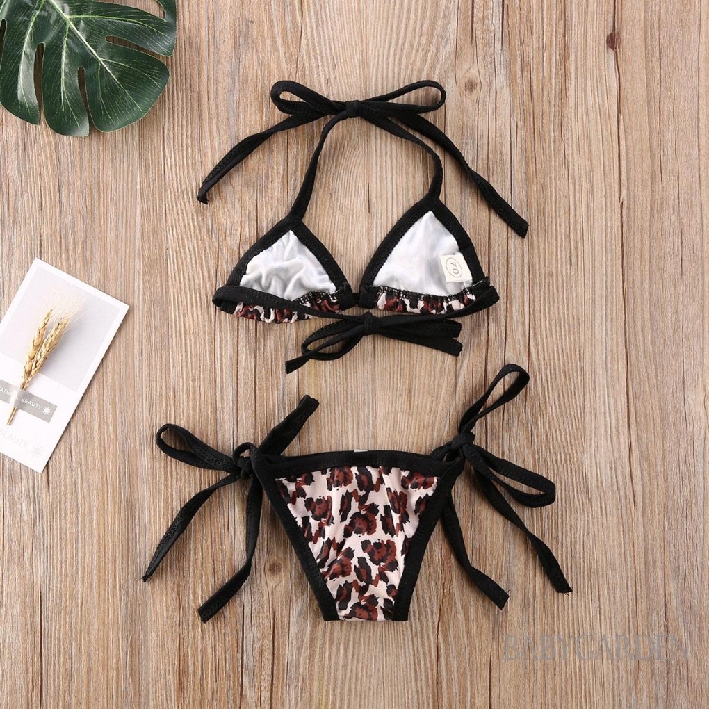 Baga-6-24 tháng tuổi Bộ Bikini in họa tiết da báo cho bé gái Dây cổ + Quần short Trang phục đồ bơi cho bé mùa hè