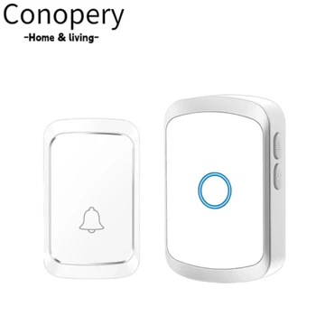 Conopery Chuông cửa không dây, Bộ chuông cửa Mini chạy bằng pin USB 300M, có đèn 5 mức âm lượng 60 Chuông cửa Bộ chuông cửa Phòng học tại nhà Văn phòng