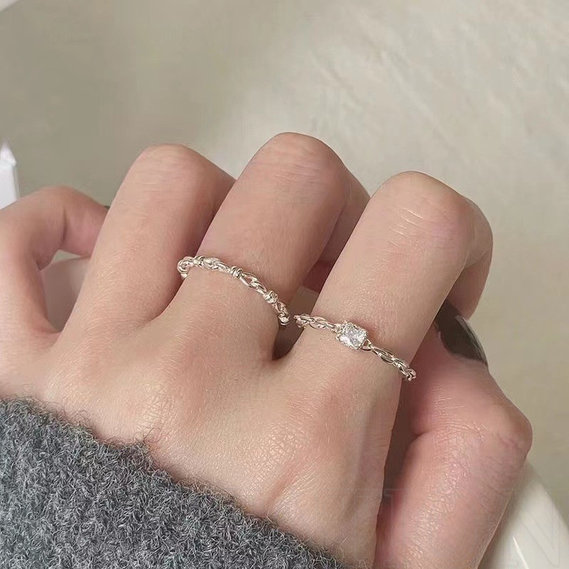 Nhẫn họa tiết thiếc vuông nhỏ sáng bóng - Nhẫn nhẹ nhàng sang trọng, có thể điều chỉnh, thanh lịch, cao cấp, mịn màng - Dành cho nữ và nam giới - Phụ kiện trang sức cá tính thời trang